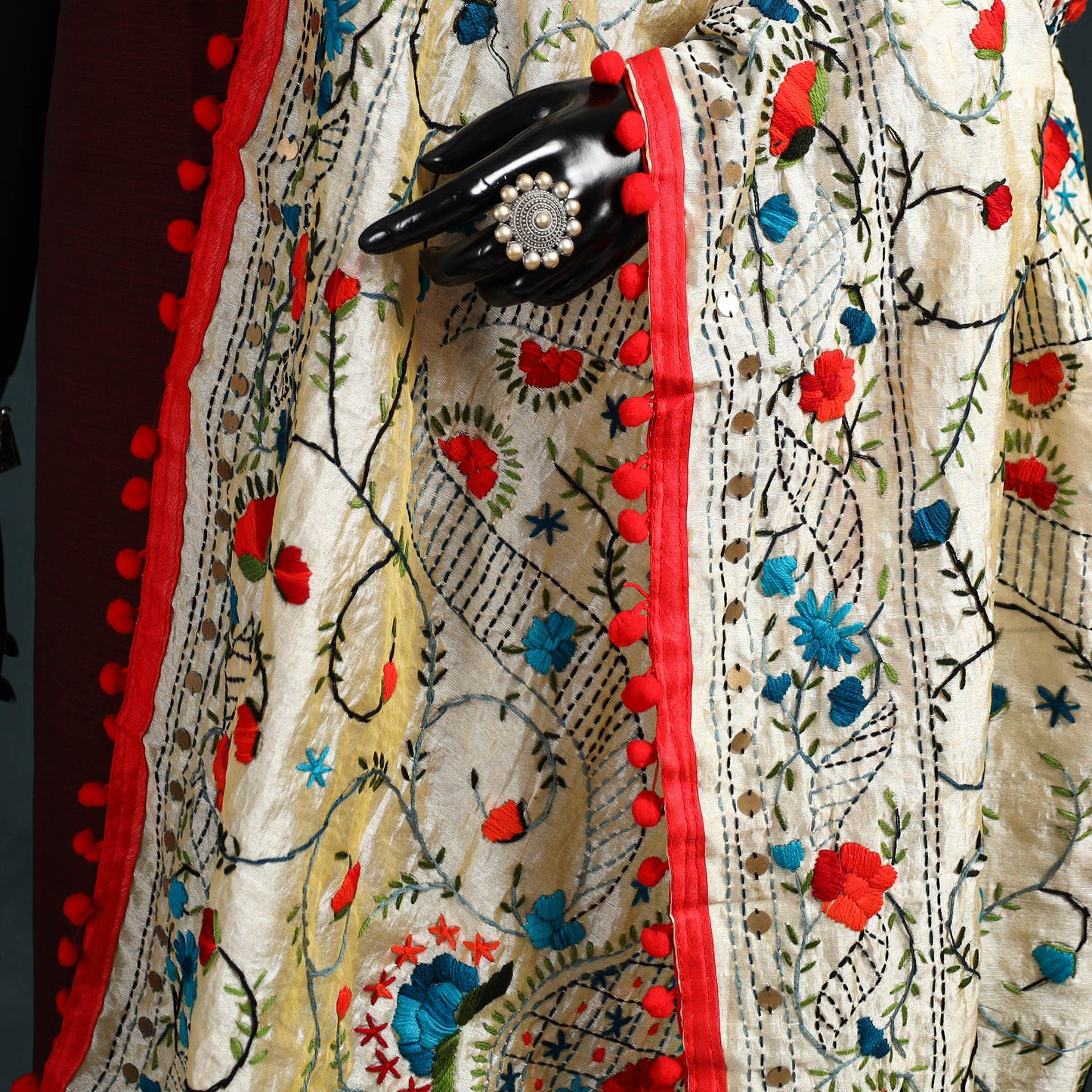 Ranihati Chapa Work Chanderi Silk Hand Embroidery Dupatta 37