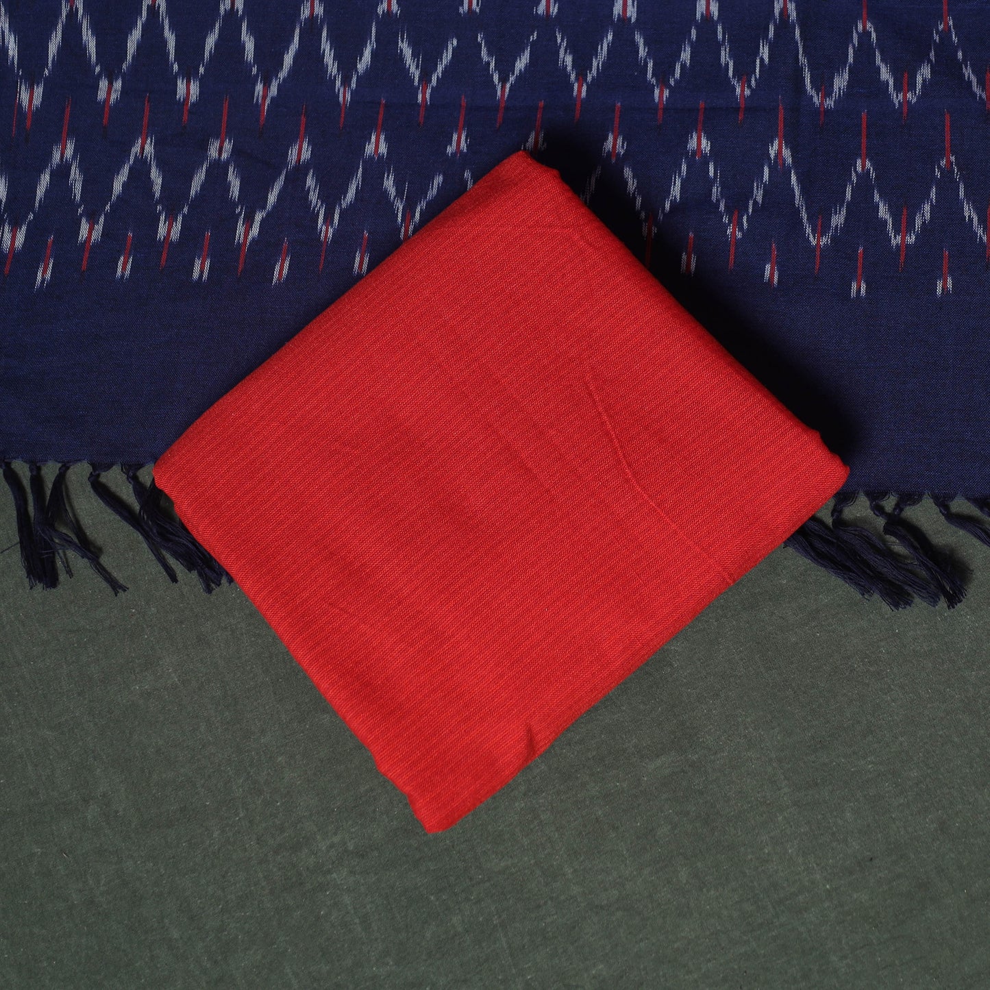 Pochampally Ikat Woven Cotton 3pc Unstitched Dress Material Suit Set 05
