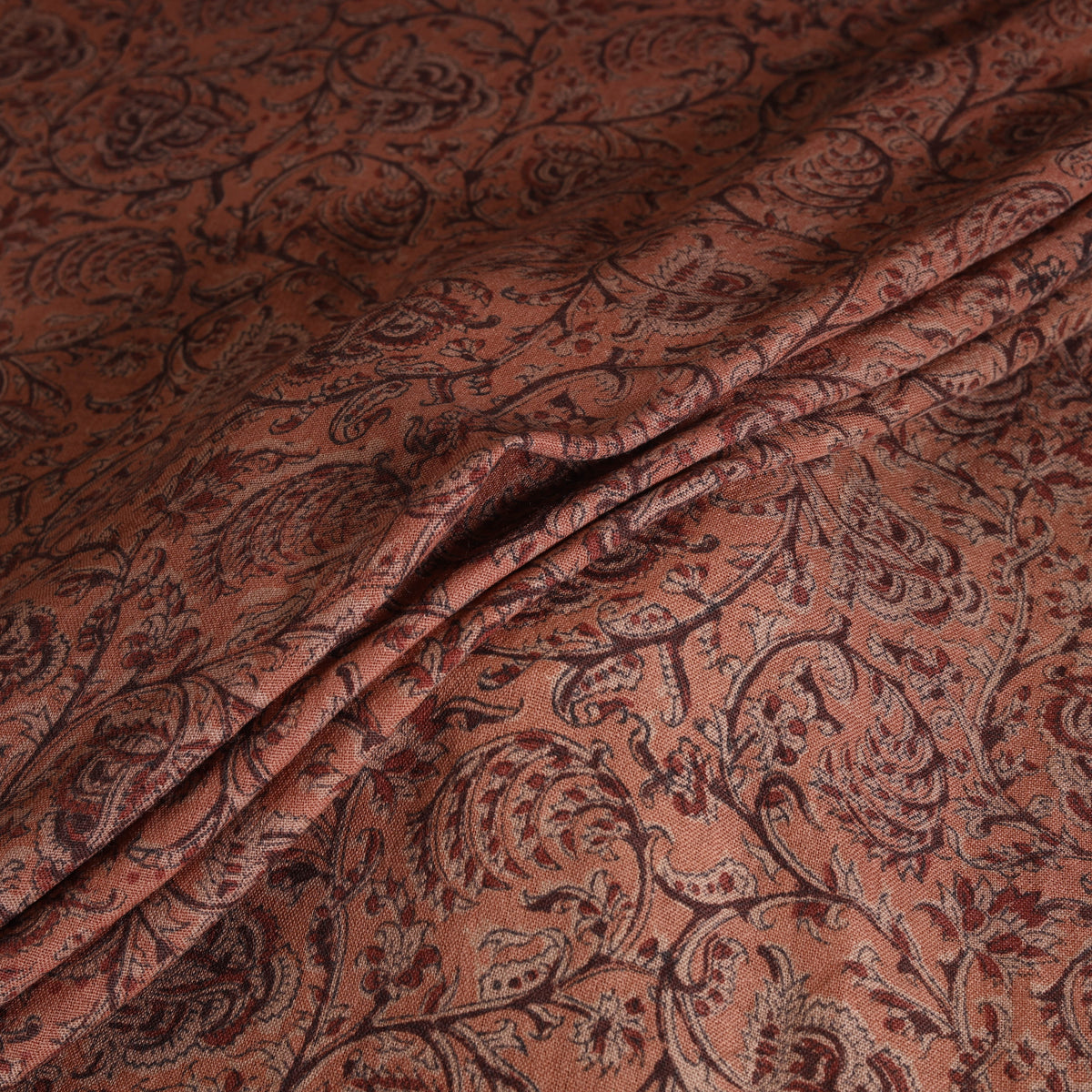 Handwoven Merino Wool Pedana Kalamkari Hand Block Print Natural Dyed Fabric 03
