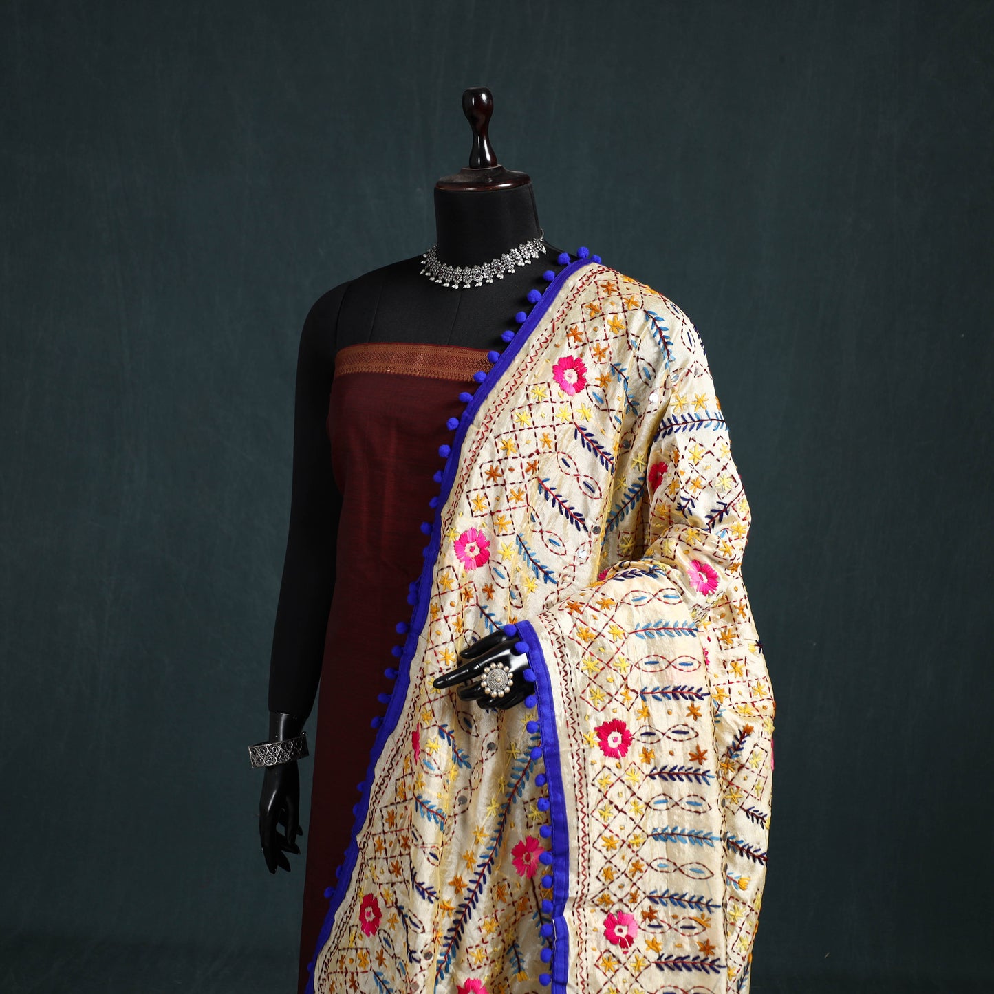 Ranihati Chapa Work Chanderi Silk Hand Embroidery Dupatta 39