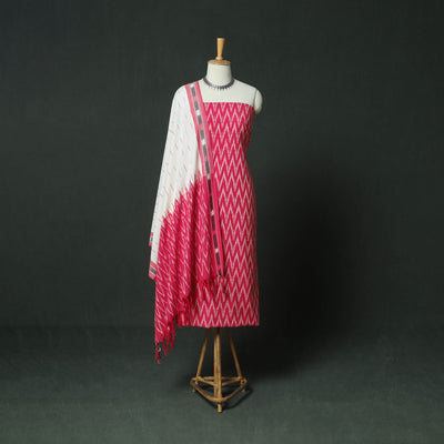 Pochampally Ikat Woven Cotton 3pc Unstitched Dress Material Suit Set 07