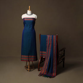 Dharwad Cotton 3pc Unstitched Dress Material Suit Set with Woven Border 69
