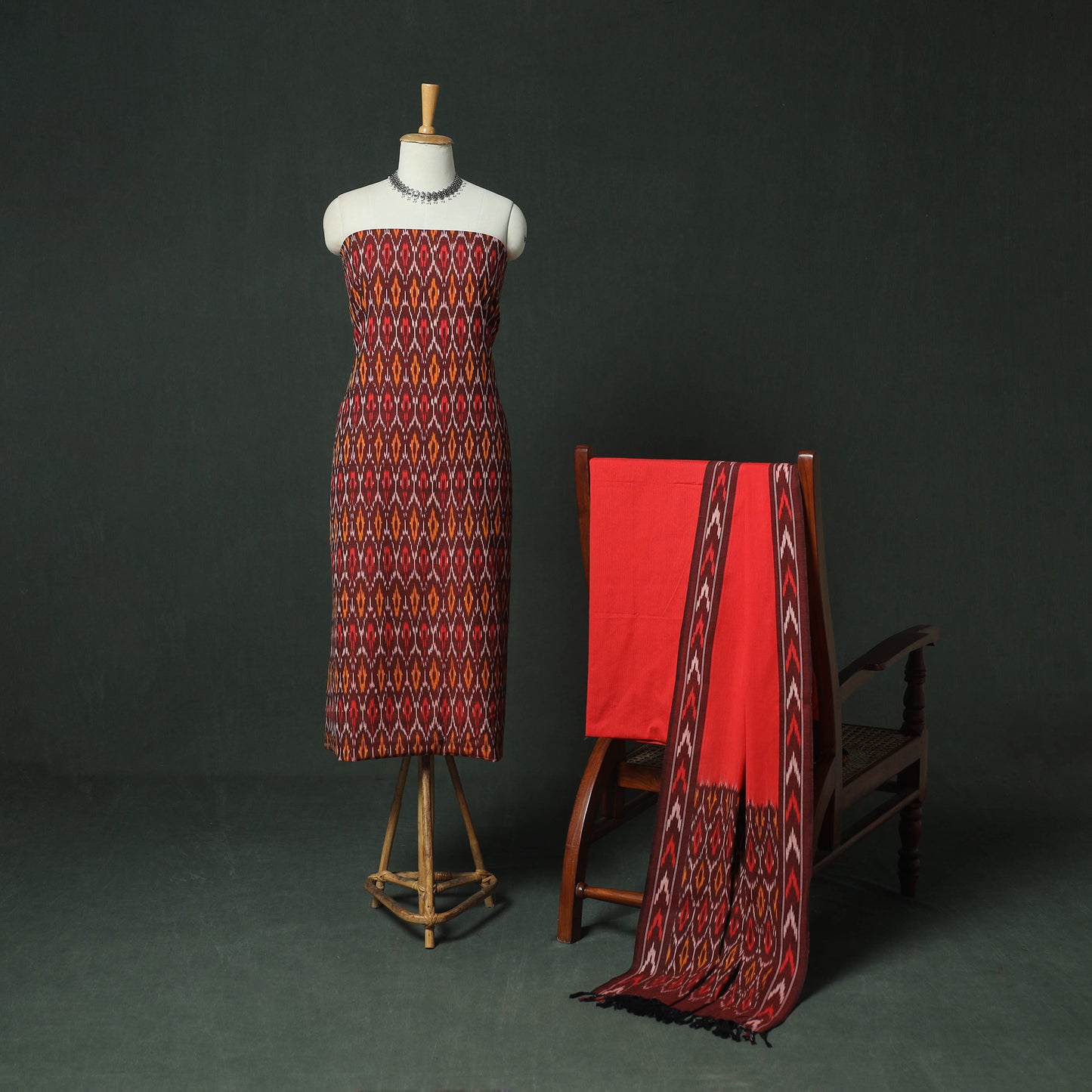 Pochampally Ikat Woven Cotton 3pc Unstitched Dress Material Suit Set 08