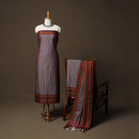 Dharwad Cotton 3pc Unstitched Dress Material Suit Set with Woven Border 68