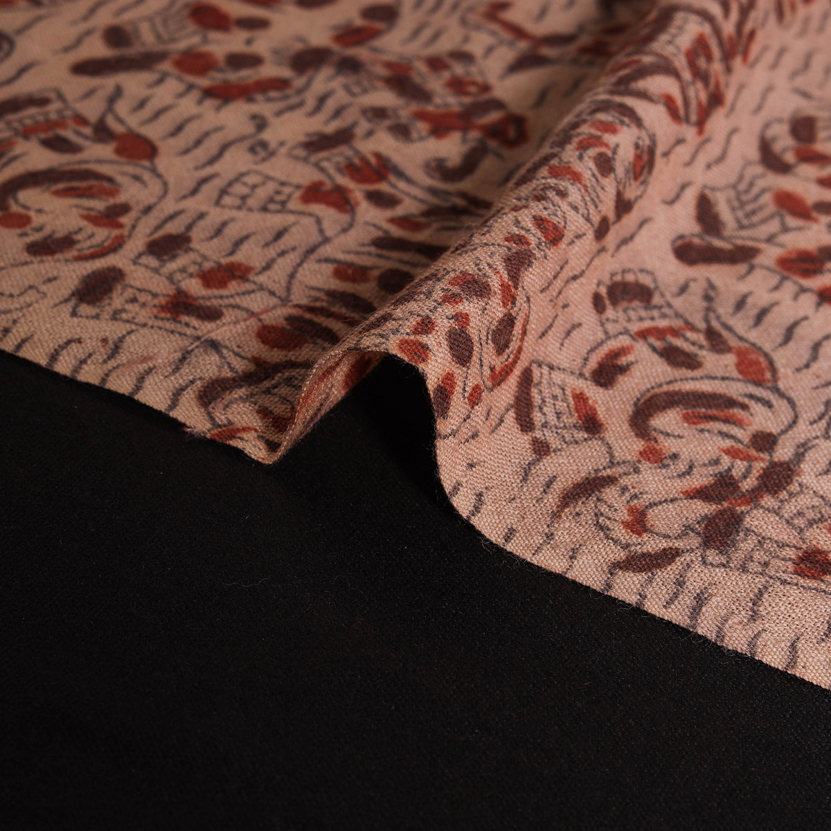 Handwoven Merino Wool Pedana Kalamkari Hand Block Print Natural Dyed Fabric 01