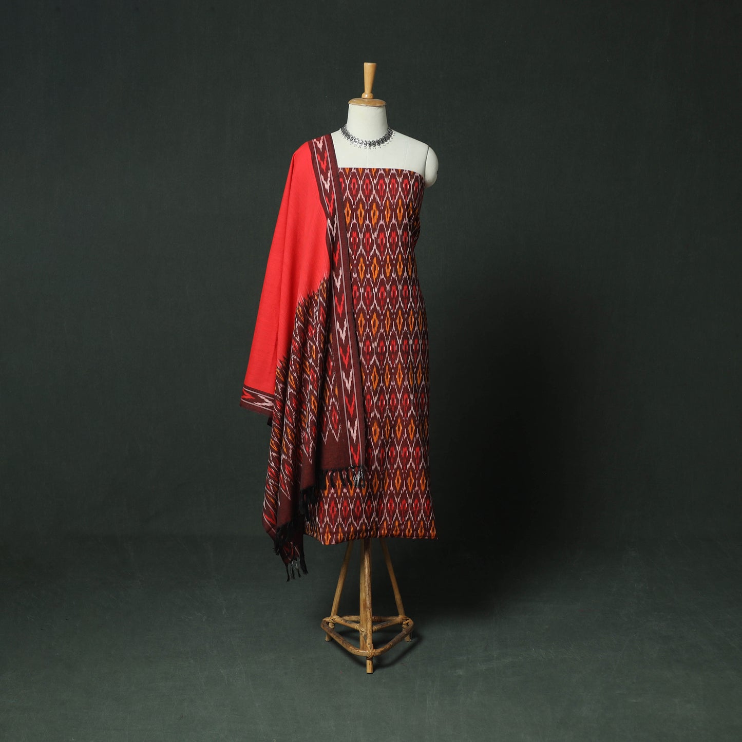 Pochampally Ikat Woven Cotton 3pc Unstitched Dress Material Suit Set 08