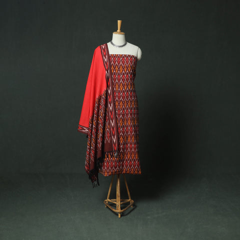 Pochampally Ikat Woven Cotton 3pc Unstitched Dress Material Suit Set 08