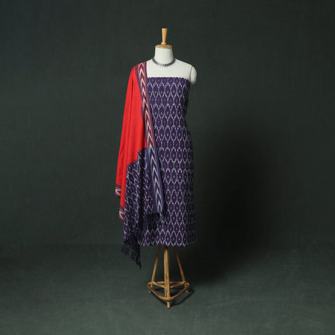 Pochampally Ikat Woven Cotton 3pc Unstitched Dress Material Suit Set 09