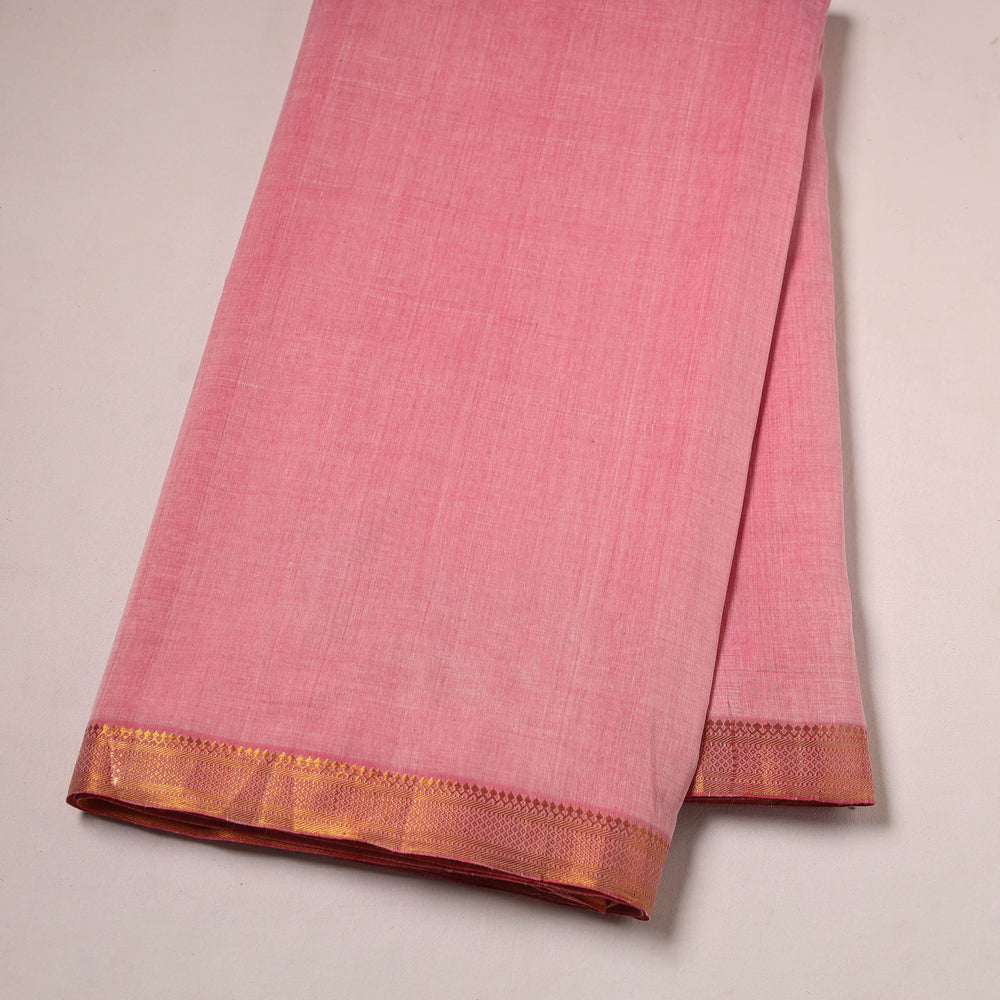 Pink - Mangalagiri Handloom Cotton Nizam Zari Border Fabric 26