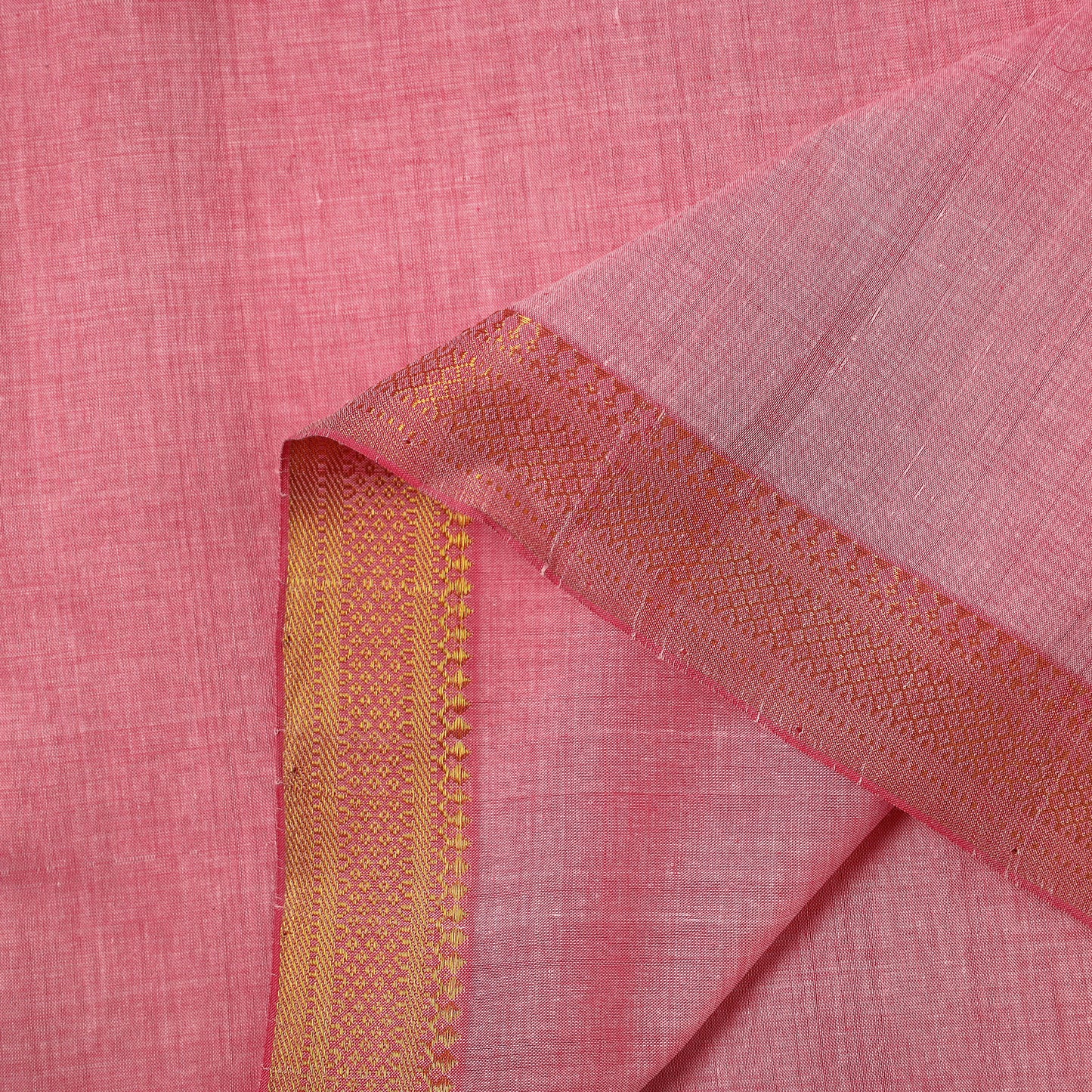 Pink - Mangalagiri Handloom Cotton Nizam Zari Border Fabric 26