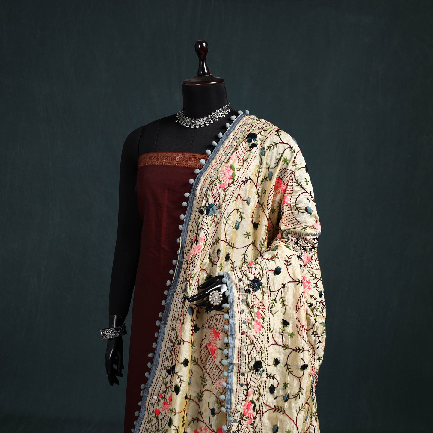 Ranihati Chapa Work Chanderi Silk Hand Embroidery Dupatta 44