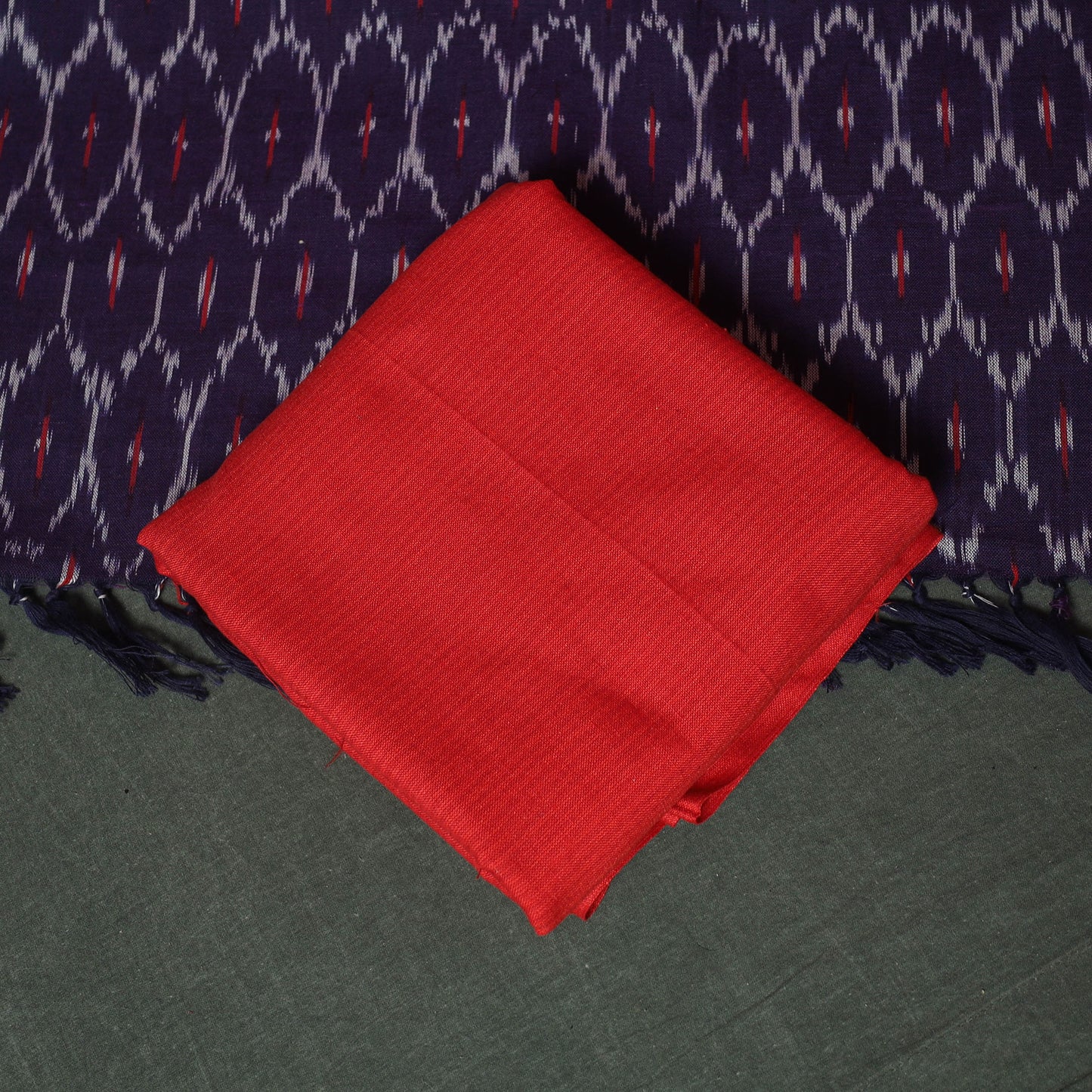 Pochampally Ikat Woven Cotton 3pc Unstitched Dress Material Suit Set 09