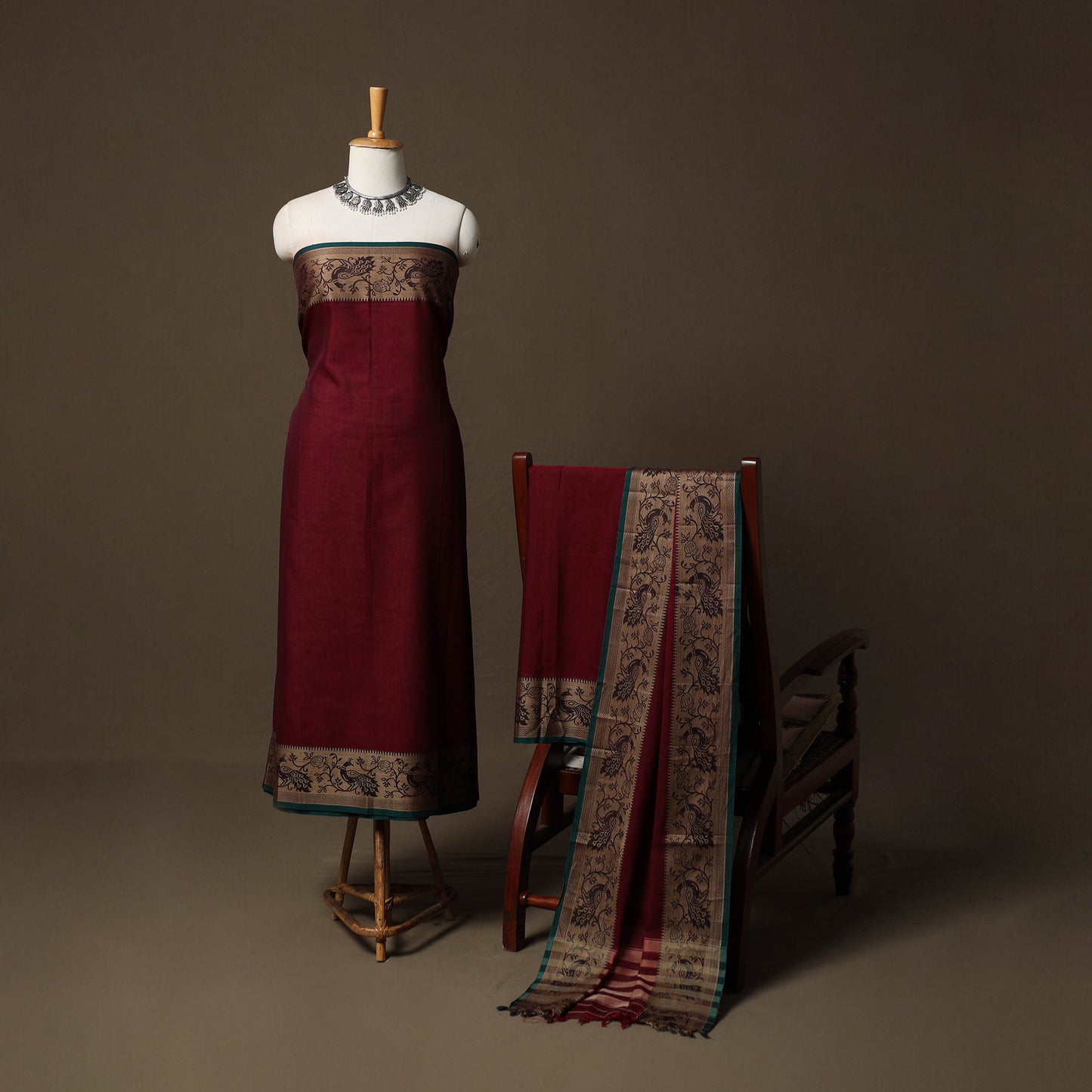Dharwad Cotton 3pc Unstitched Dress Material Suit Set with Woven Border 67