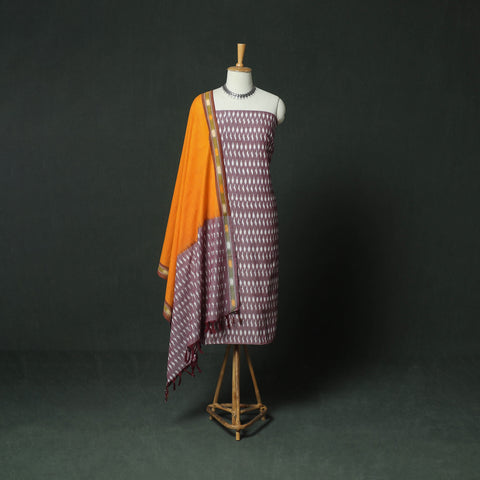 Pochampally Ikat Woven Cotton 3pc Unstitched Dress Material Suit Set 10