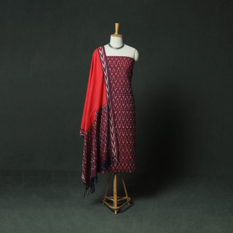Pochampally Ikat Woven Cotton 3pc Unstitched Dress Material Suit Set 11
