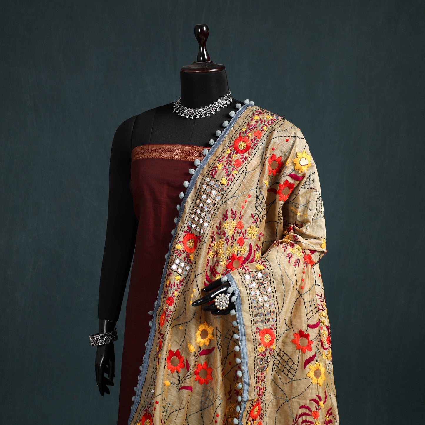 Ranihati Chapa Work Chanderi Silk Hand Embroidery Dupatta 46