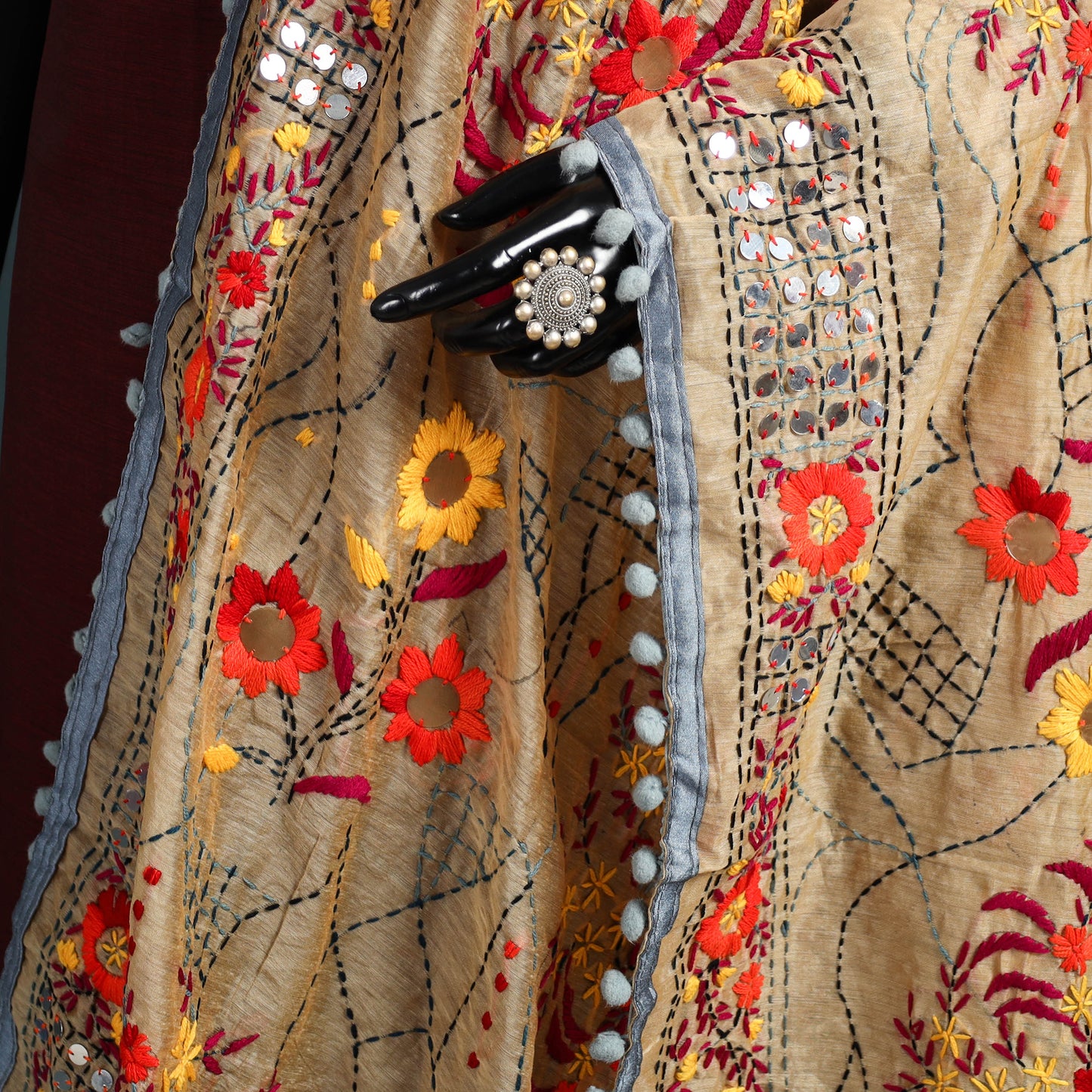 Ranihati Chapa Work Chanderi Silk Hand Embroidery Dupatta 46
