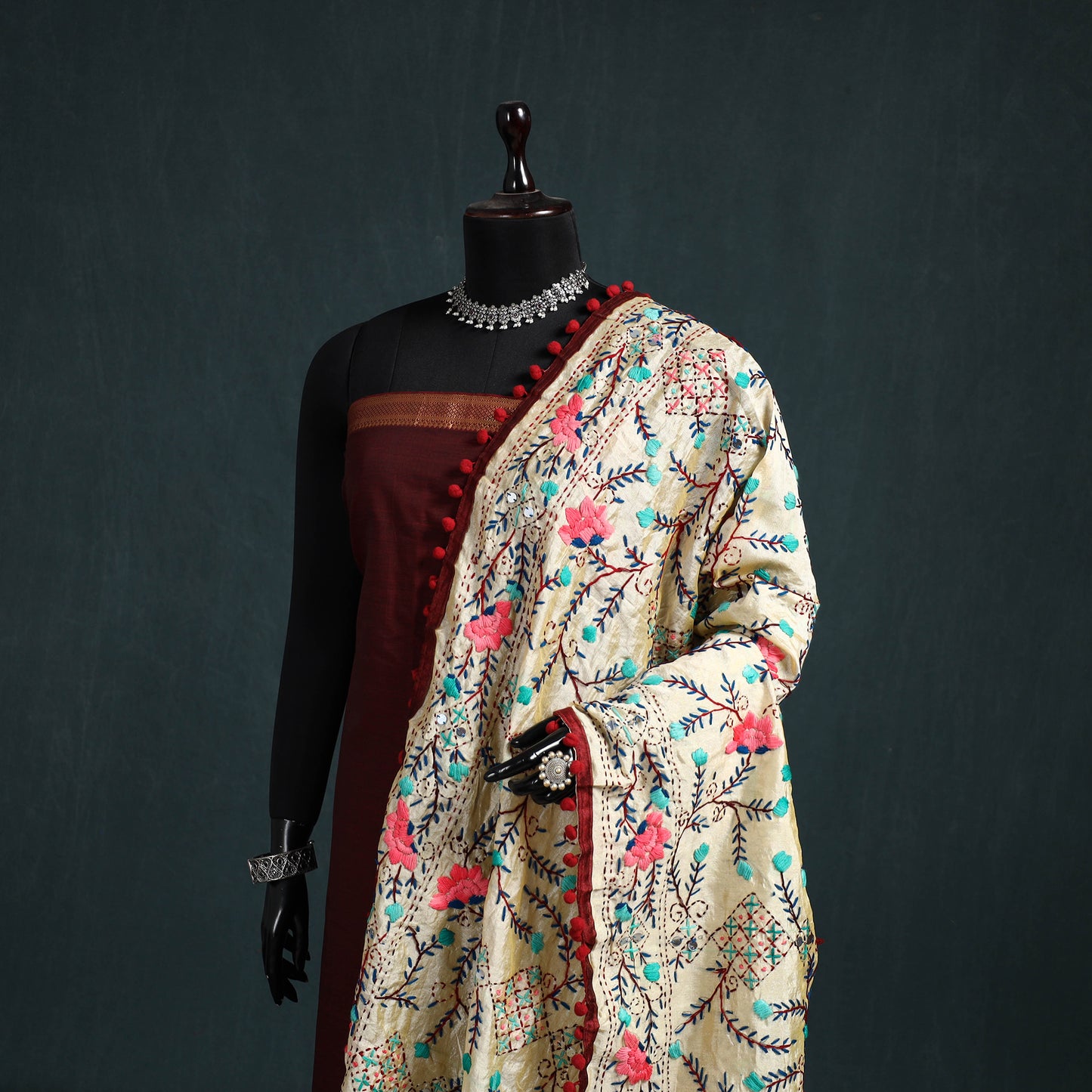 Ranihati Chapa Work Chanderi Silk Hand Embroidery Dupatta 47