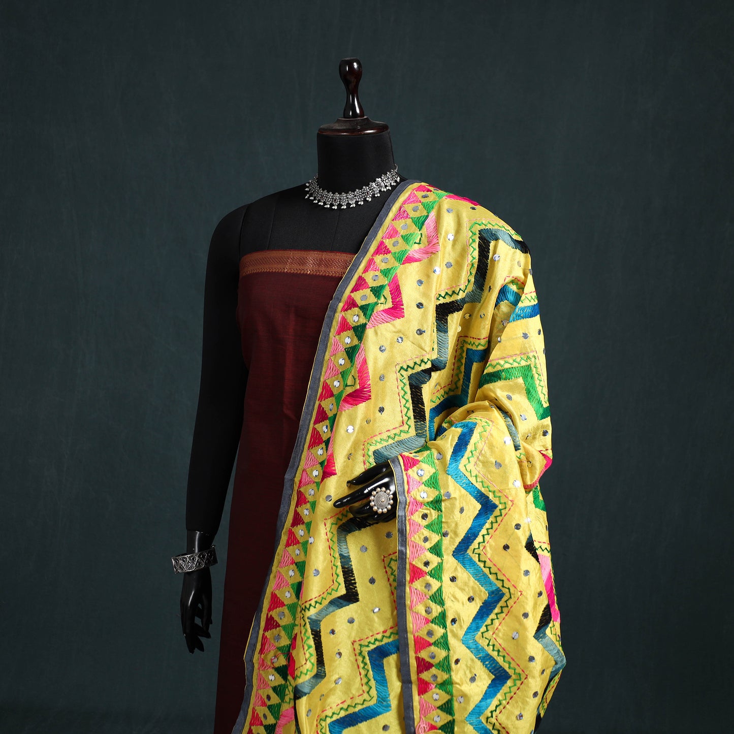 Ranihati Chanderi Silk Zig Zag Hand Embroidery Dupatta 48