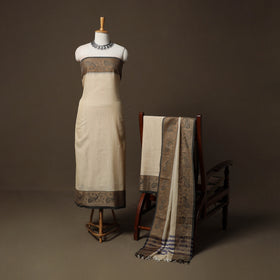 Dharwad Cotton 3pc Unstitched Dress Material Suit Set with Woven Border 64