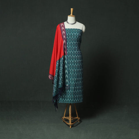 Pochampally Ikat Woven Cotton 3pc Unstitched Dress Material Suit Set 12