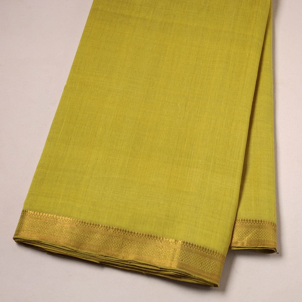 Yellow - Mangalagiri Handloom Cotton Nizam Zari Border Fabric 35