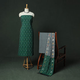 Pochampally Ikat Woven Cotton 3pc Unstitched Dress Material Suit Set 13