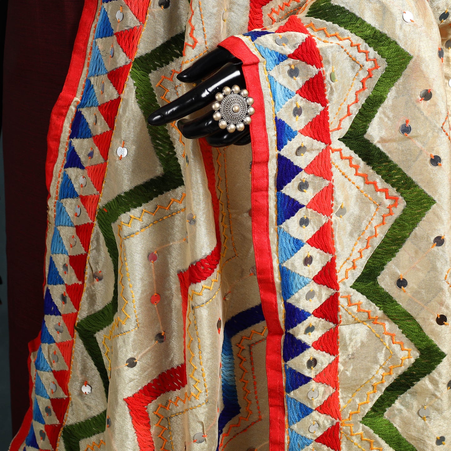 Ranihati Chanderi Silk Zig Zag Hand Embroidery Dupatta 50
