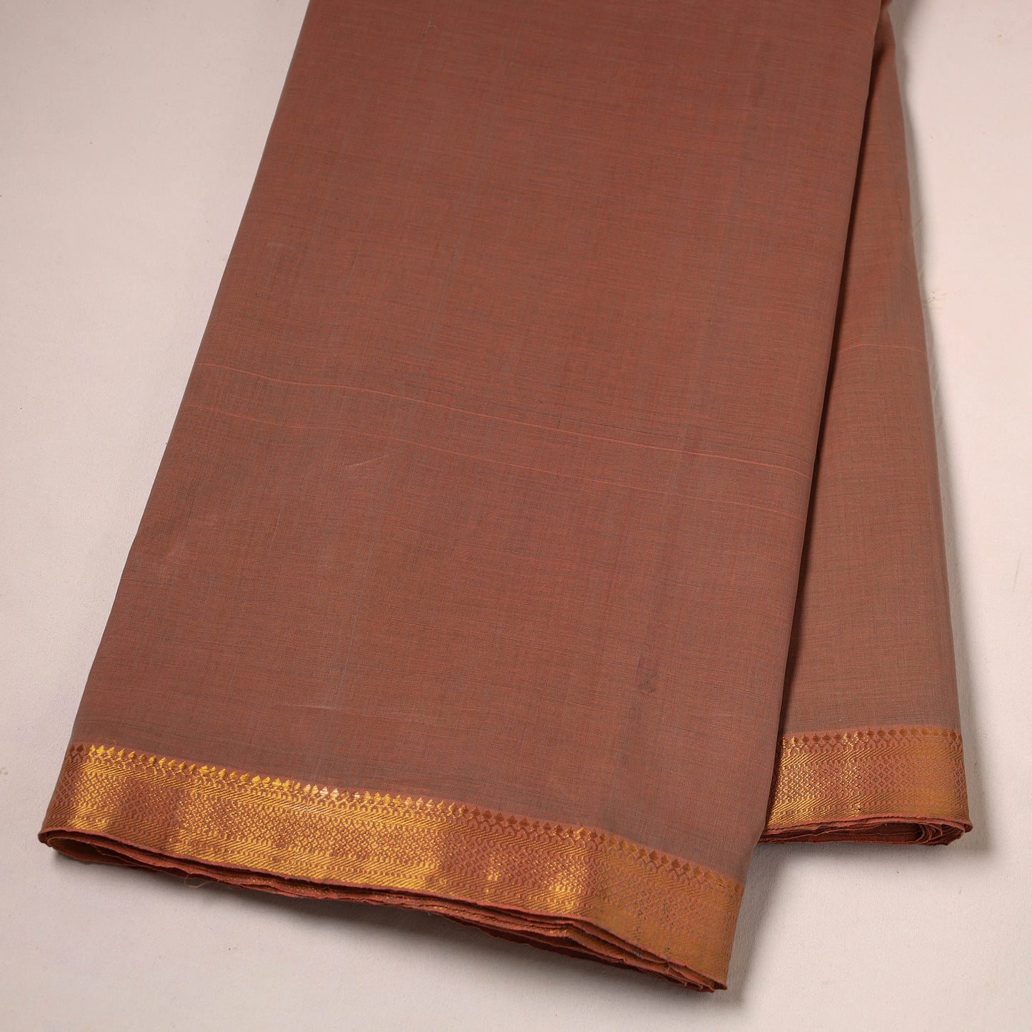 Brown - Mangalagiri Handloom Cotton Nizam Zari Border Fabric 36