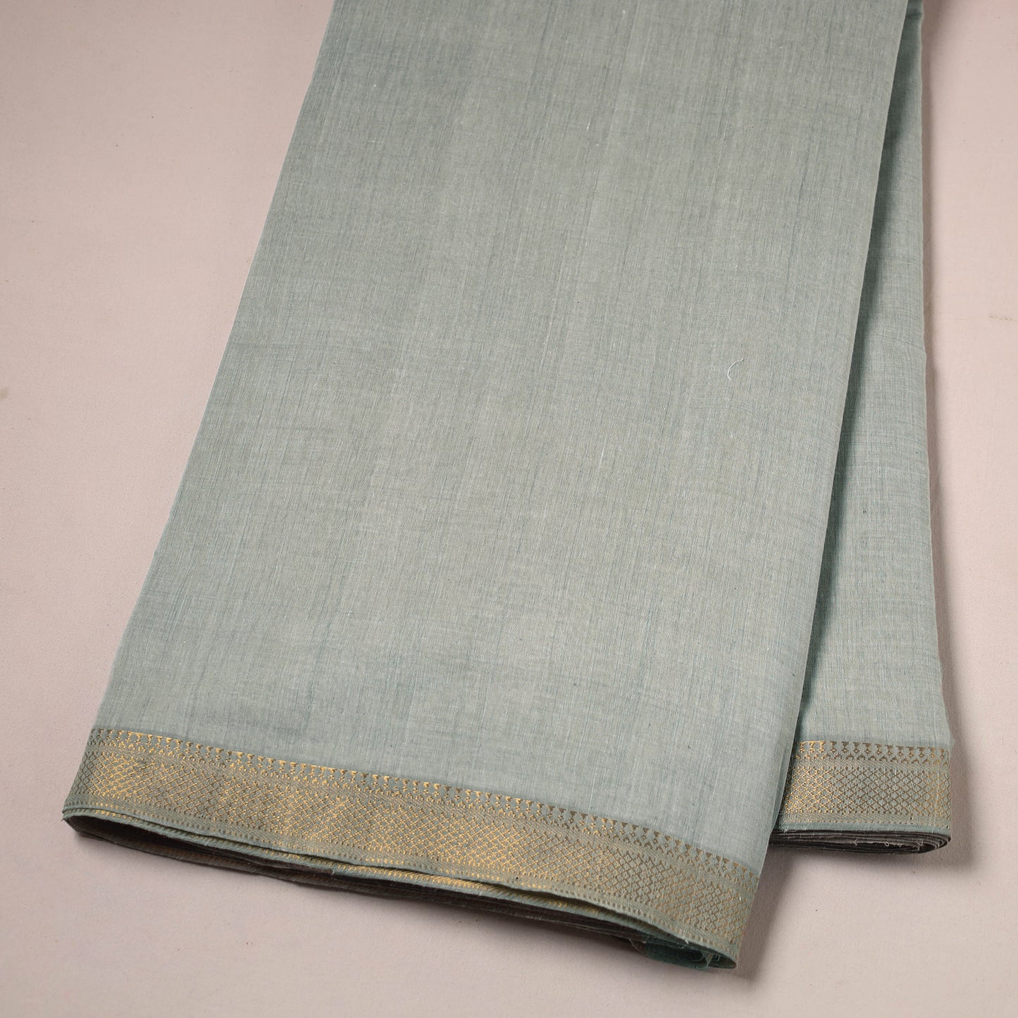 Green - Mangalagiri Handloom Cotton Nizam Zari Border Fabric 37