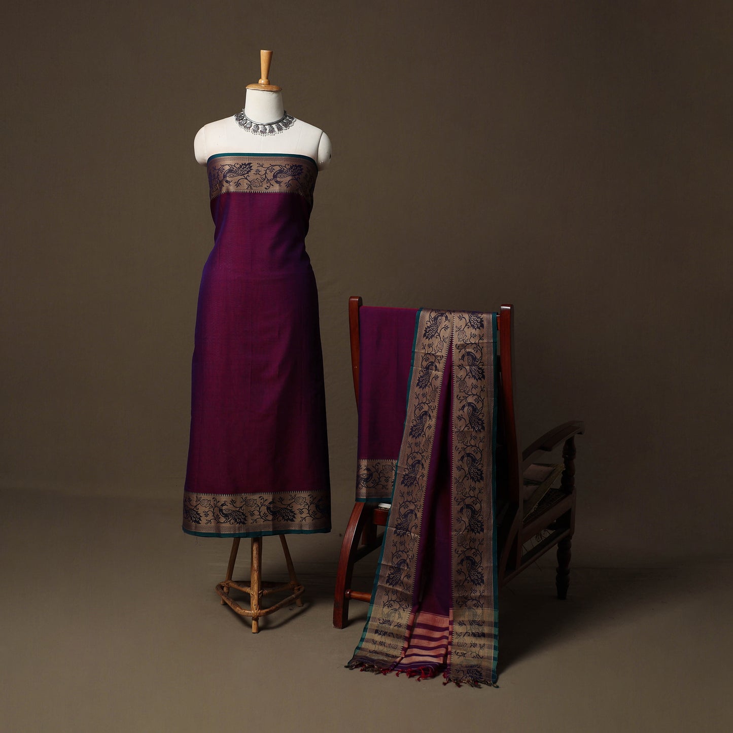 Dharwad Cotton 3pc Unstitched Dress Material Suit Set with Woven Border 62