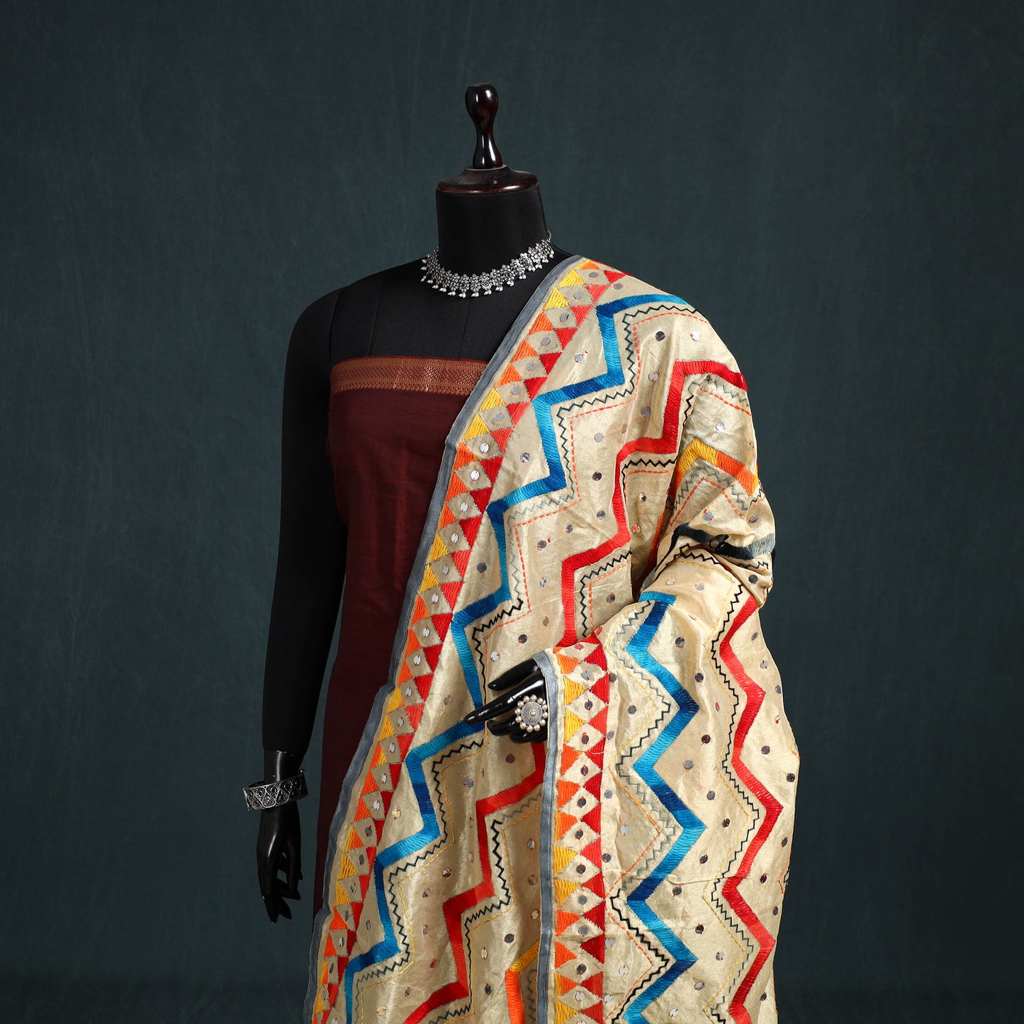 Ranihati Chanderi Silk Zig Zag Hand Embroidery Dupatta 52