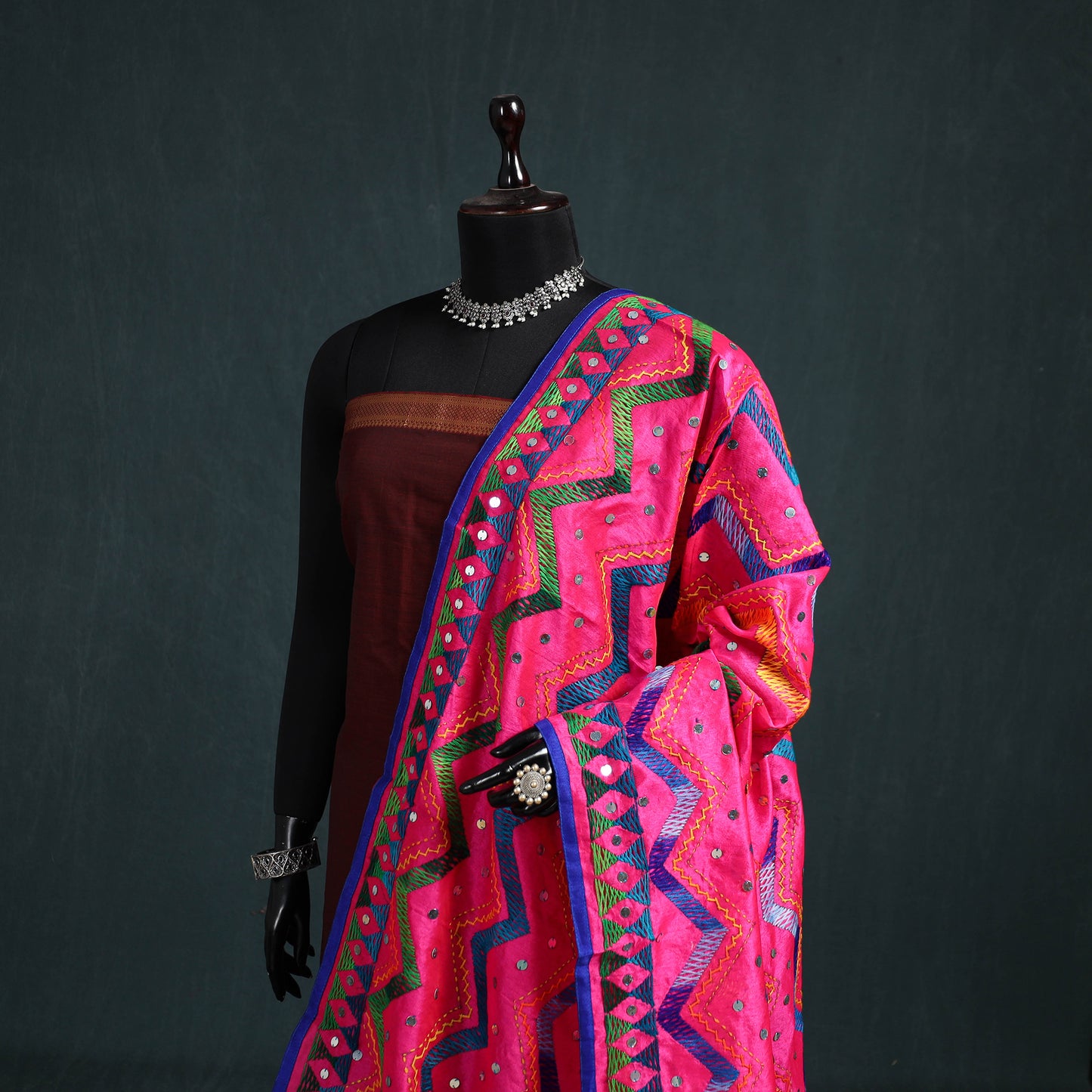 Ranihati Chanderi Silk Zig Zag Hand Embroidery Dupatta 53