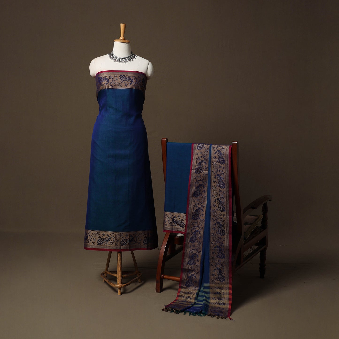 Dharwad Cotton 3pc Unstitched Dress Material Suit Set with Woven Border 61