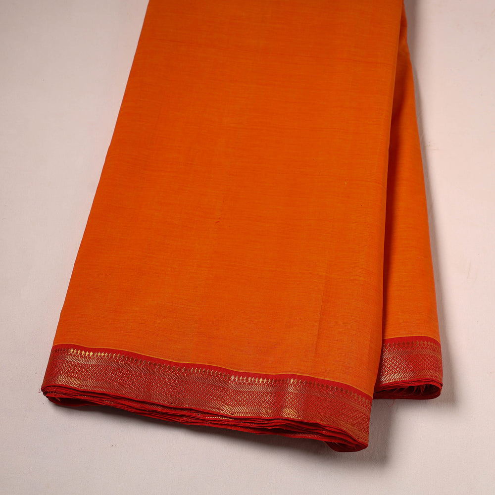 Orange - Mangalagiri Handloom Cotton Nizam Zari Border Fabric 40