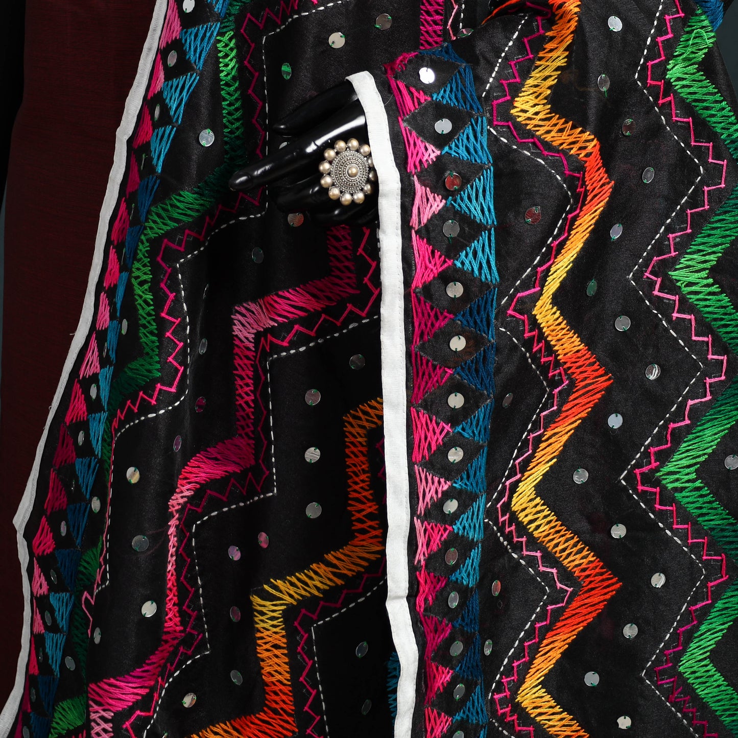 Ranihati Chanderi Silk Zig Zag Hand Embroidery Dupatta 54