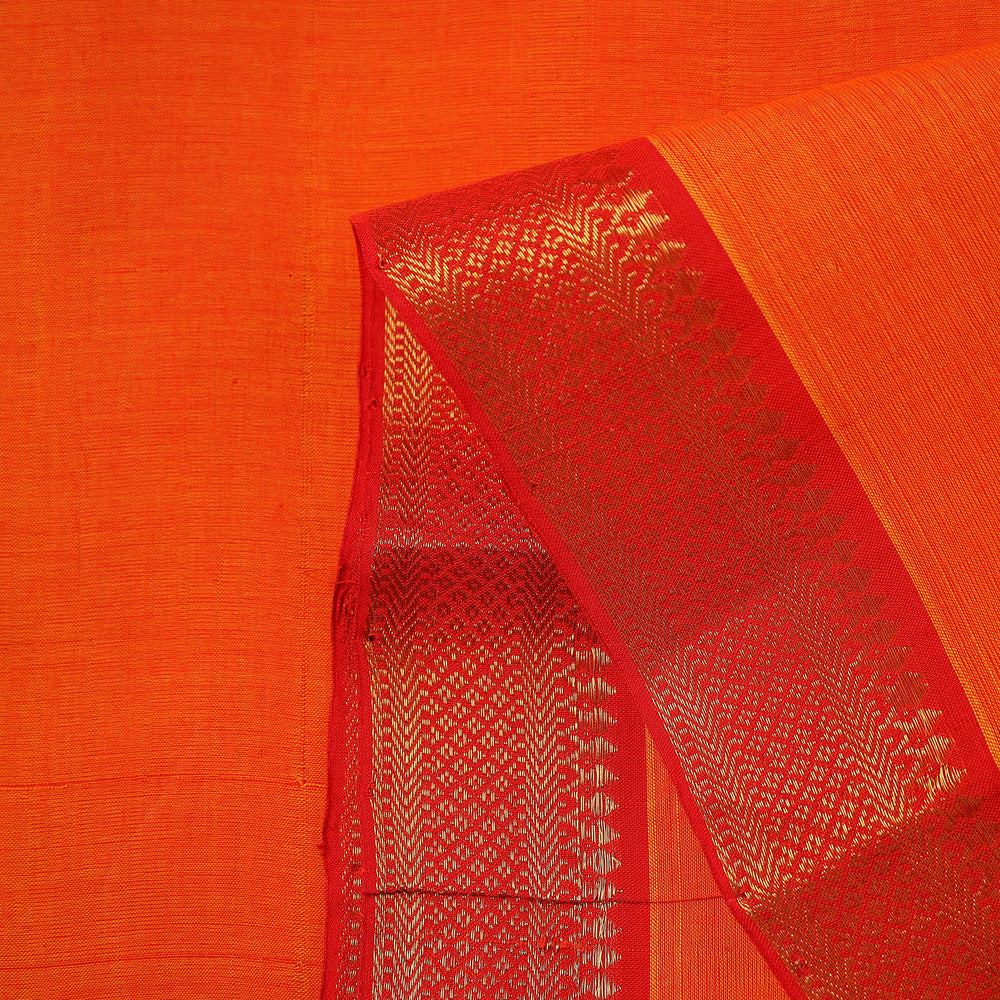 Orange - Mangalagiri Handloom Cotton Nizam Zari Border Fabric 40