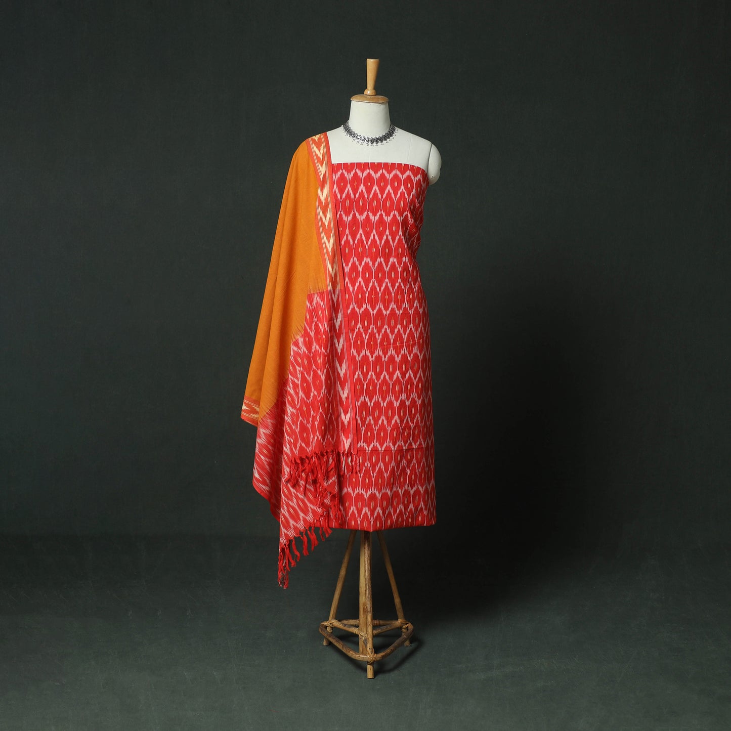Pochampally Ikat Woven Cotton 3pc Unstitched Dress Material Suit Set 16