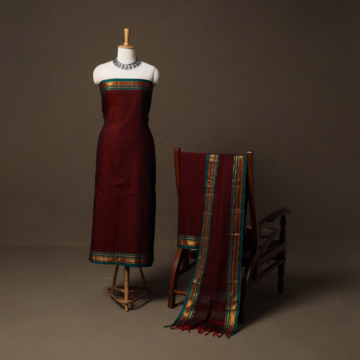 Dharwad Cotton 3pc Unstitched Dress Material Suit Set with Woven Border 60