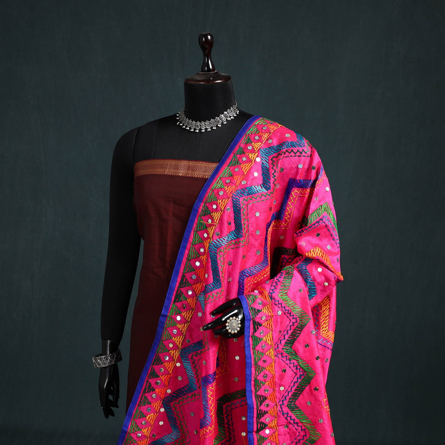 Ranihati Chanderi Silk Zig Zag Hand Embroidery Dupatta 55