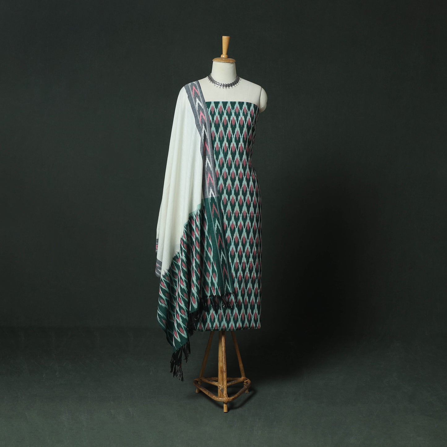 Pochampally Ikat Woven Cotton 3pc Unstitched Dress Material Suit Set 17