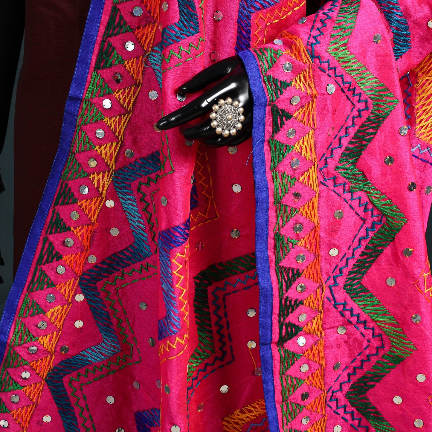 Ranihati Chanderi Silk Zig Zag Hand Embroidery Dupatta 55