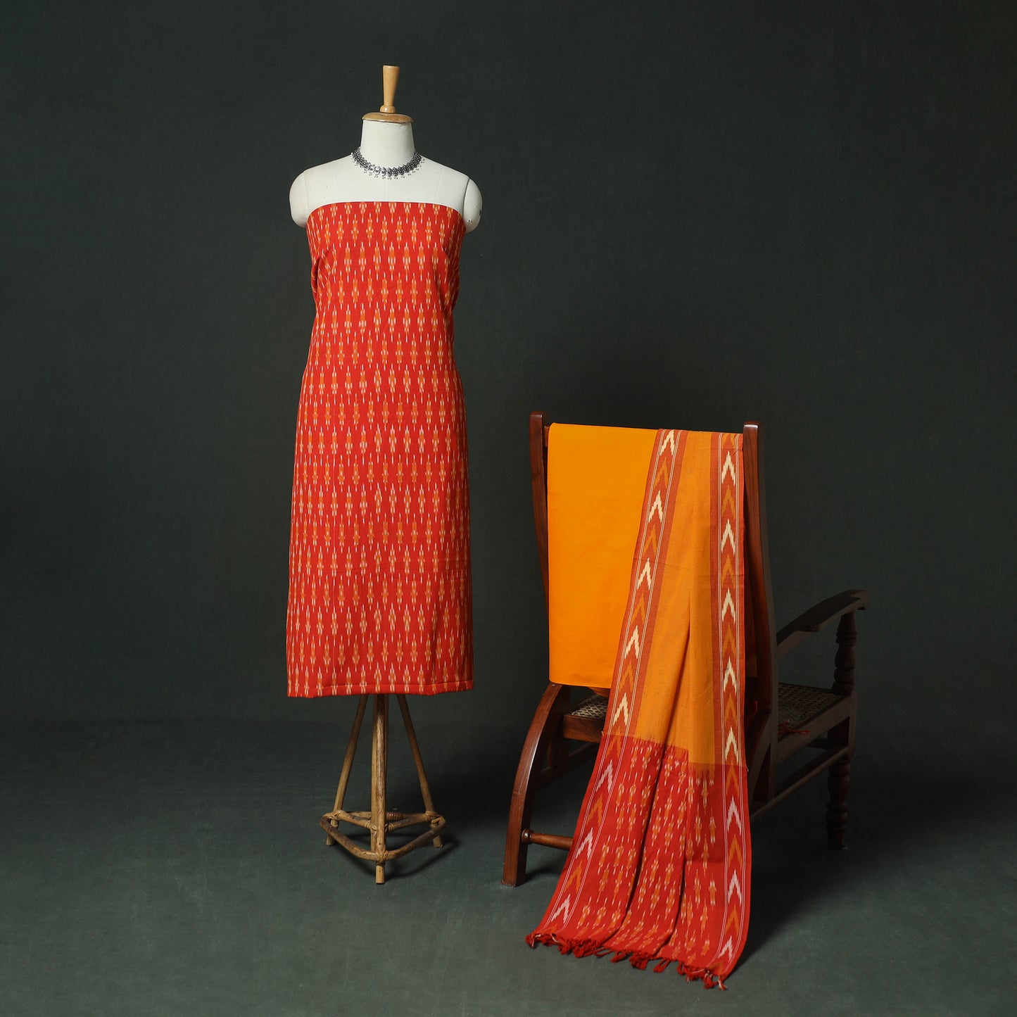 Pochampally Ikat Woven Cotton 3pc Unstitched Dress Material Suit Set 18