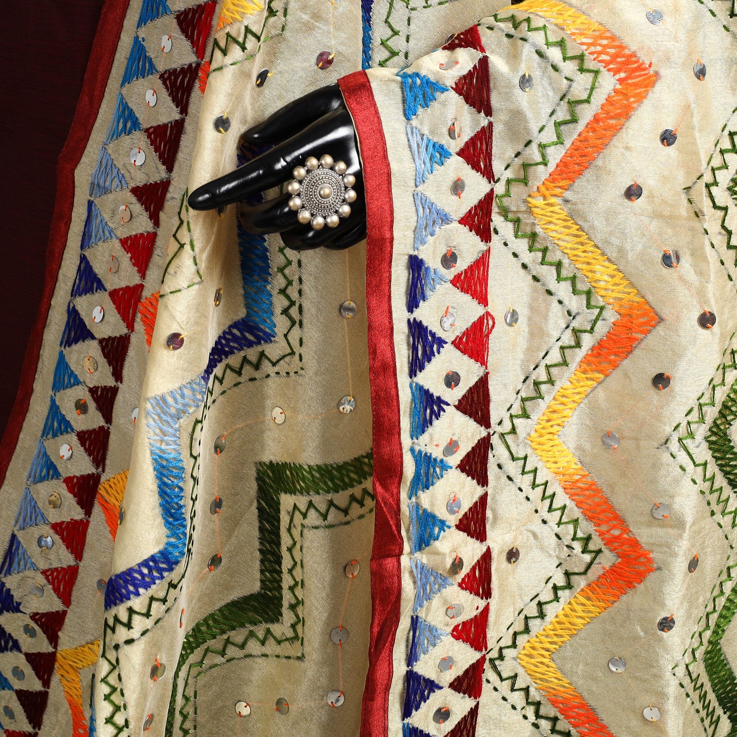 Ranihati Chanderi Silk Zig Zag Hand Embroidery Dupatta 57