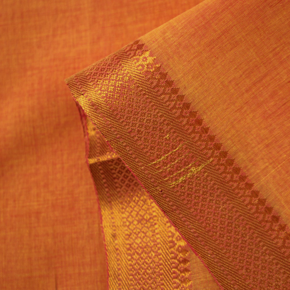 Orange - Mangalagiri Handloom Cotton Nizam Zari Border Fabric 44