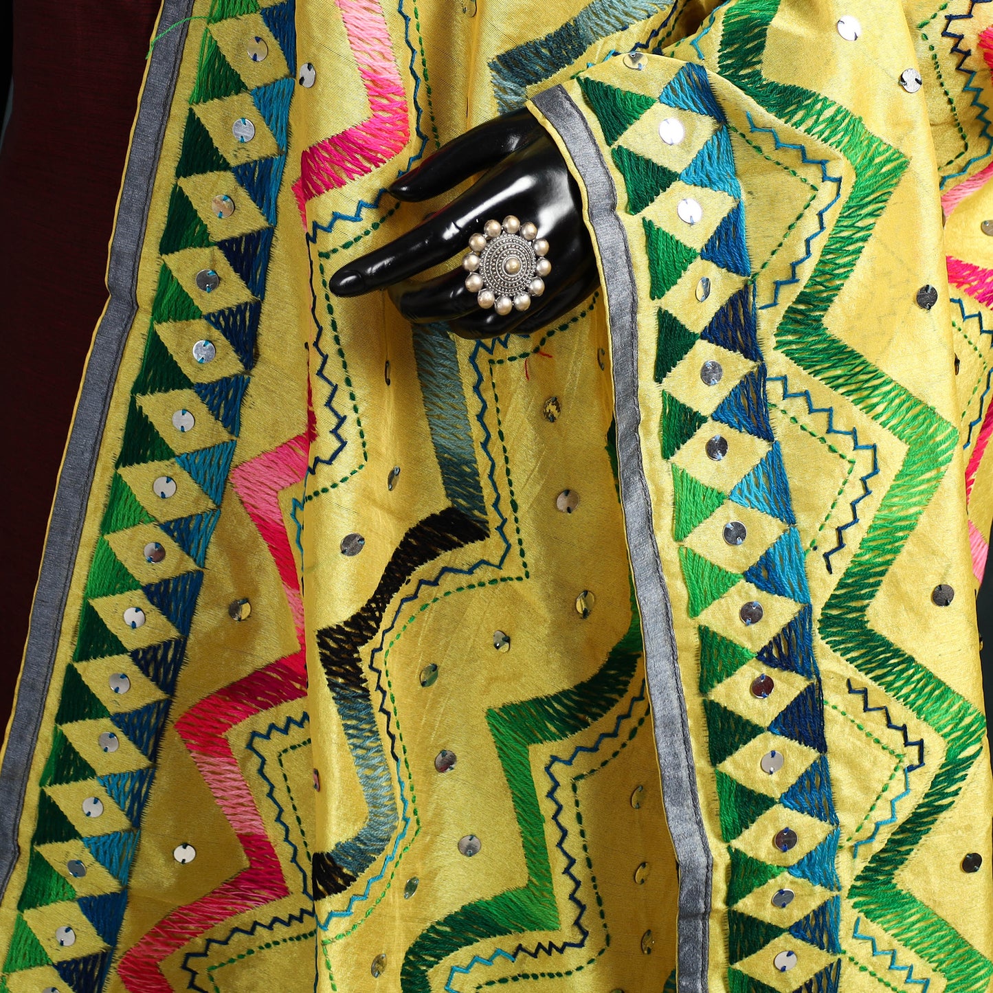 Ranihati Chanderi Silk Zig Zag Hand Embroidery Dupatta 58