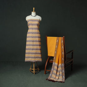 Pochampally Ikat Woven Cotton 3pc Unstitched Dress Material Suit Set 19