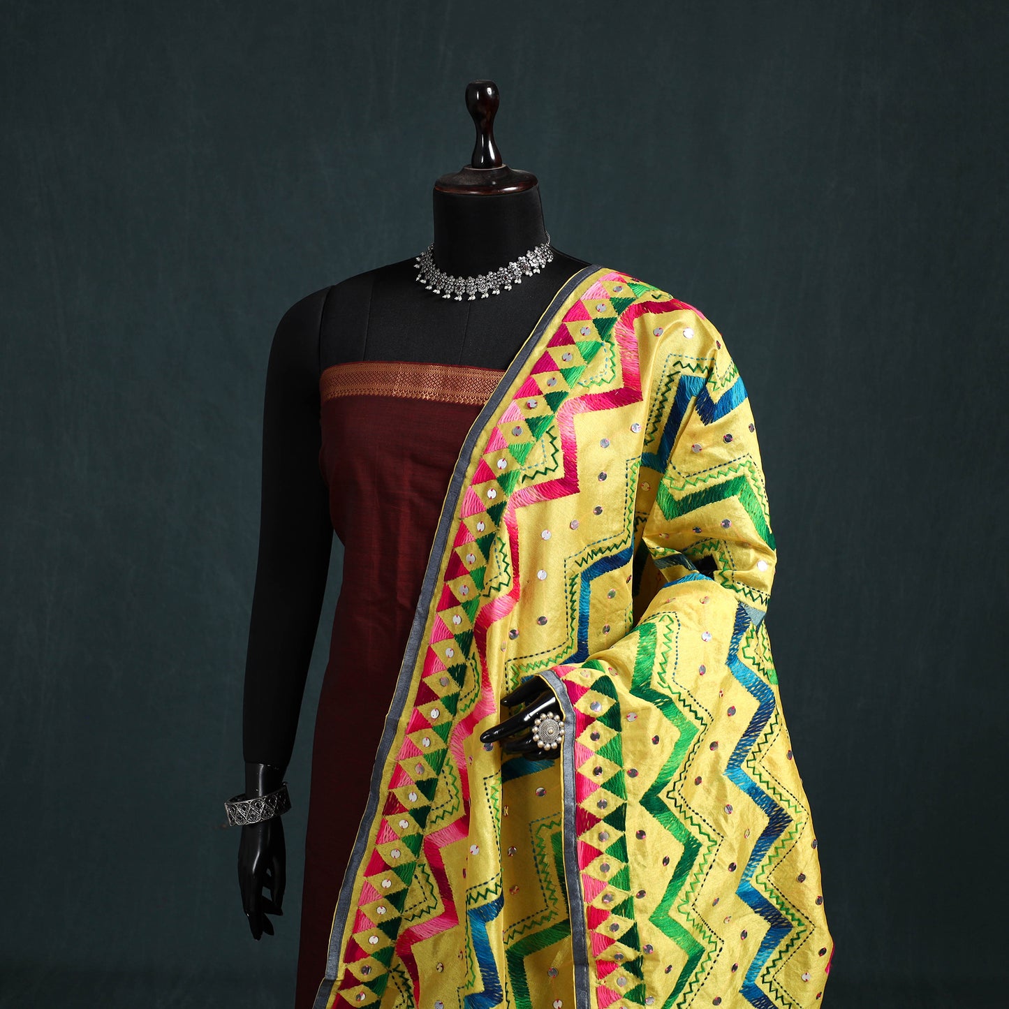 Ranihati Chanderi Silk Zig Zag Hand Embroidery Dupatta 60