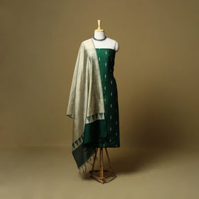 Green - Spun Dupion Silk Thread Buti 3pc Unstitched Dress Material 44