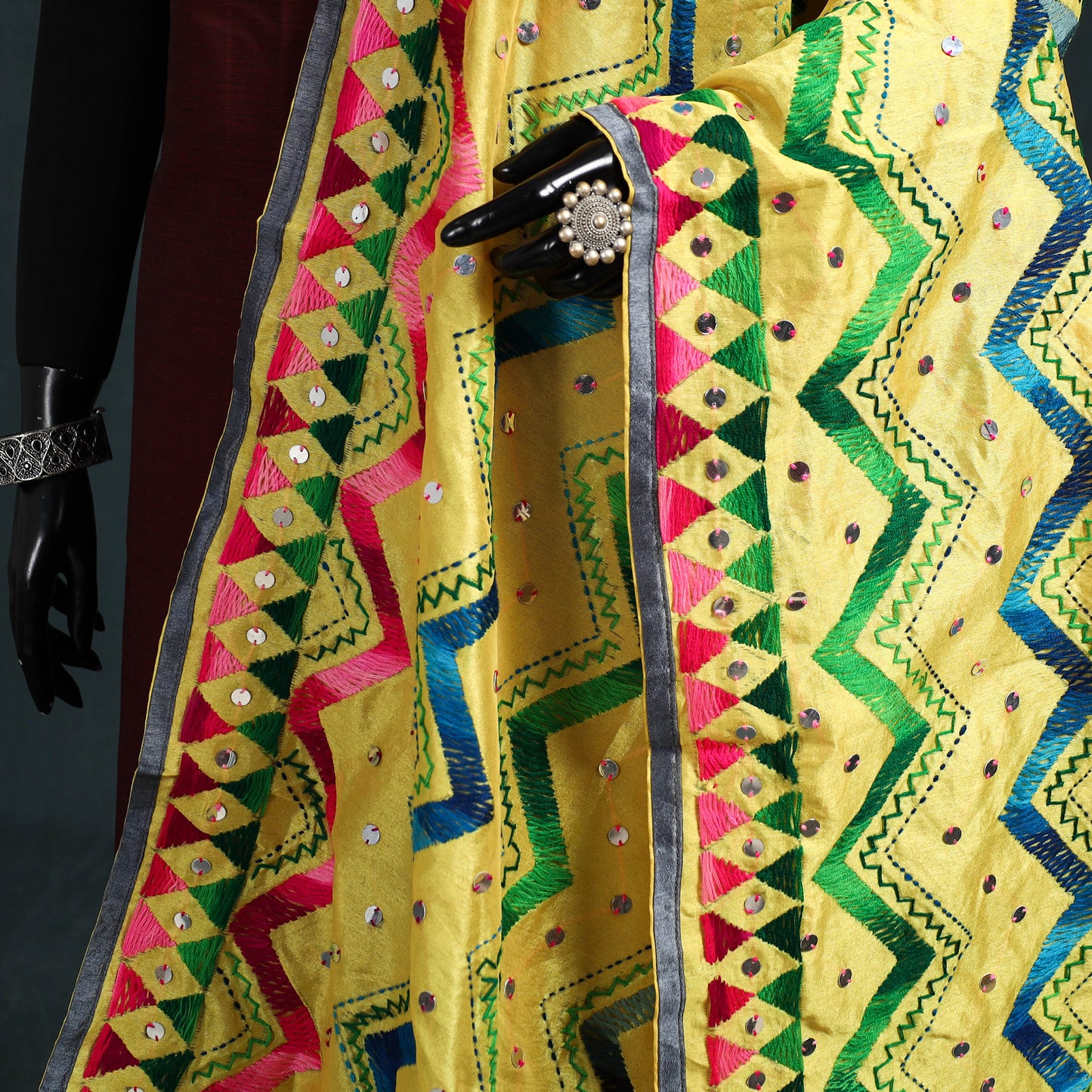 Ranihati Chanderi Silk Zig Zag Hand Embroidery Dupatta 60